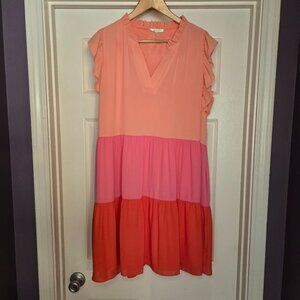 Jade by Melody Tam Women’s Dress Colorblock‎ Tiered Ruffle Sleeve Size L